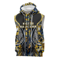 Aotearoa Ngati Raukawa Sleeveless Zip Hoodie Maori Tribal Yellow And Navy Paua Shell Pattern DT05 Yellow - Polynesian Pride