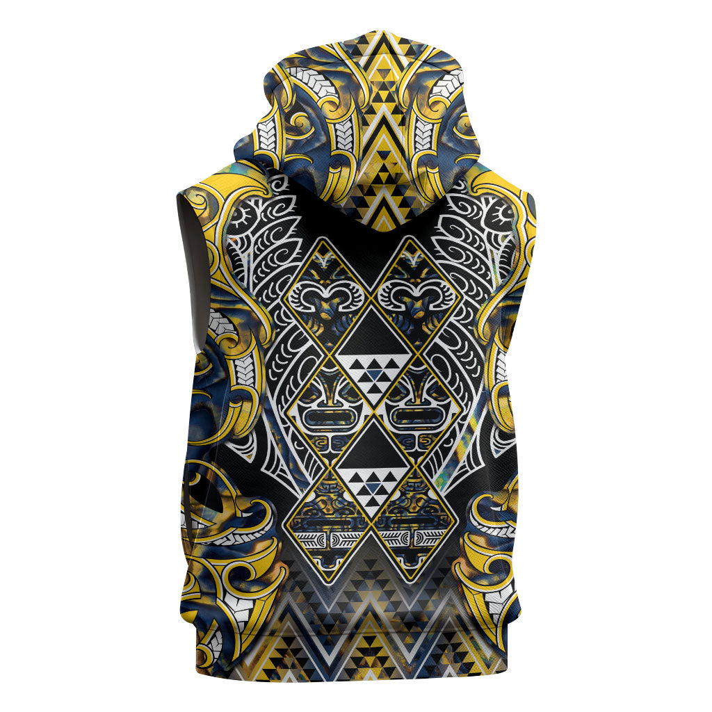 Aotearoa Ngati Raukawa Sleeveless Zip Hoodie Maori Tribal Yellow And Navy Paua Shell Pattern DT05 - Polynesian Pride