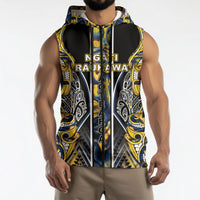 Aotearoa Ngati Raukawa Sleeveless Zip Hoodie Maori Tribal Yellow And Navy Paua Shell Pattern DT05 - Polynesian Pride