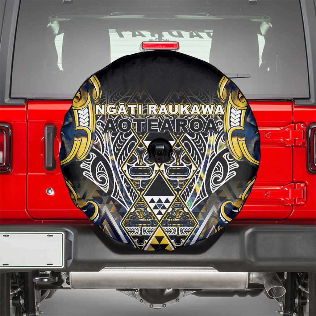 Aotearoa Ngati Raukawa Spare Tire Cover Maori Tribal Yellow And Navy Paua Shell Pattern DT05 - Polynesian Pride
