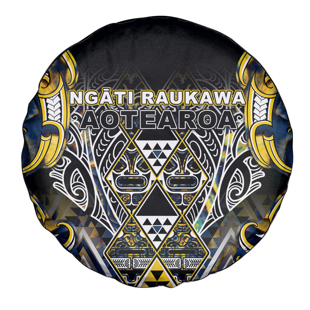 Aotearoa Ngati Raukawa Spare Tire Cover Maori Tribal Yellow And Navy Paua Shell Pattern DT05 - Polynesian Pride