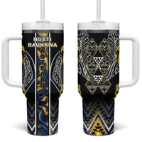 Aotearoa Ngati Raukawa Tumbler With Handle Maori Tribal Yellow And Navy Paua Shell Pattern DT05 One Size: 40 oz Yellow - Polynesian Pride