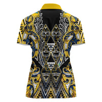 Aotearoa Ngati Raukawa Women Polo Shirt Maori Tribal Yellow And Navy Paua Shell Pattern DT05 - Polynesian Pride