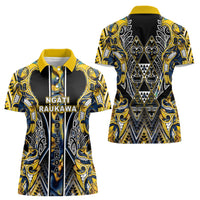 Aotearoa Ngati Raukawa Women Polo Shirt Maori Tribal Yellow And Navy Paua Shell Pattern DT05 - Polynesian Pride