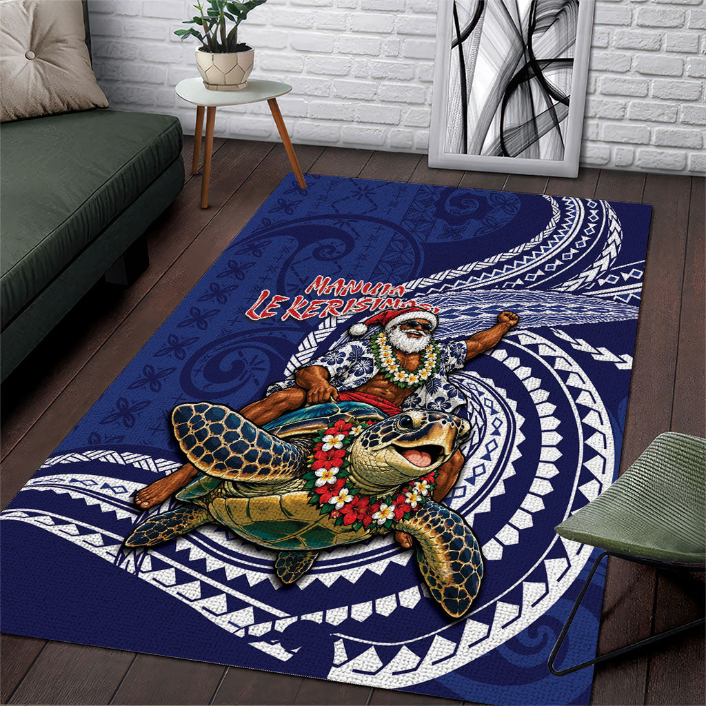 Samoa Christmas Area Rug Santa Riding Sea Turtle DT05 Navy - Polynesian Pride