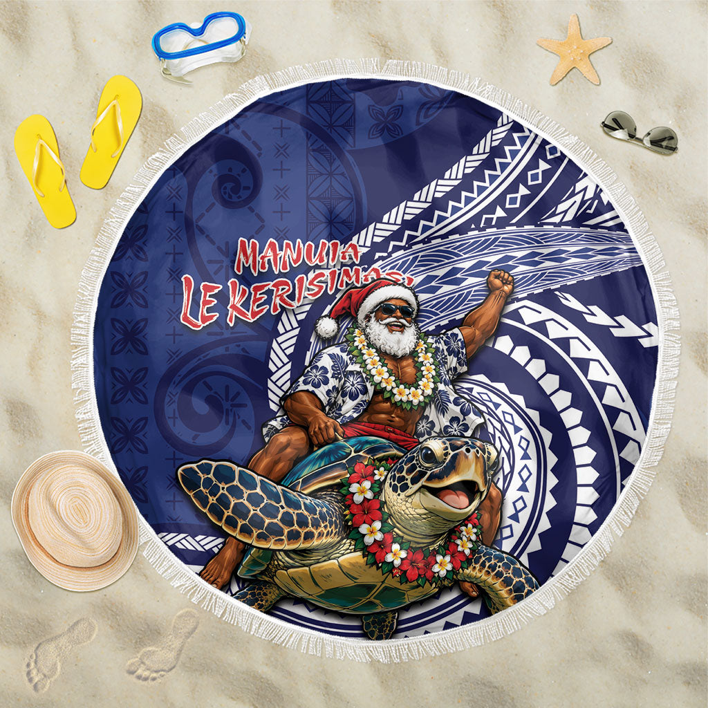 Samoa Christmas Beach Blanket Santa Riding Sea Turtle DT05 One Size 150cm Navy - Polynesian Pride