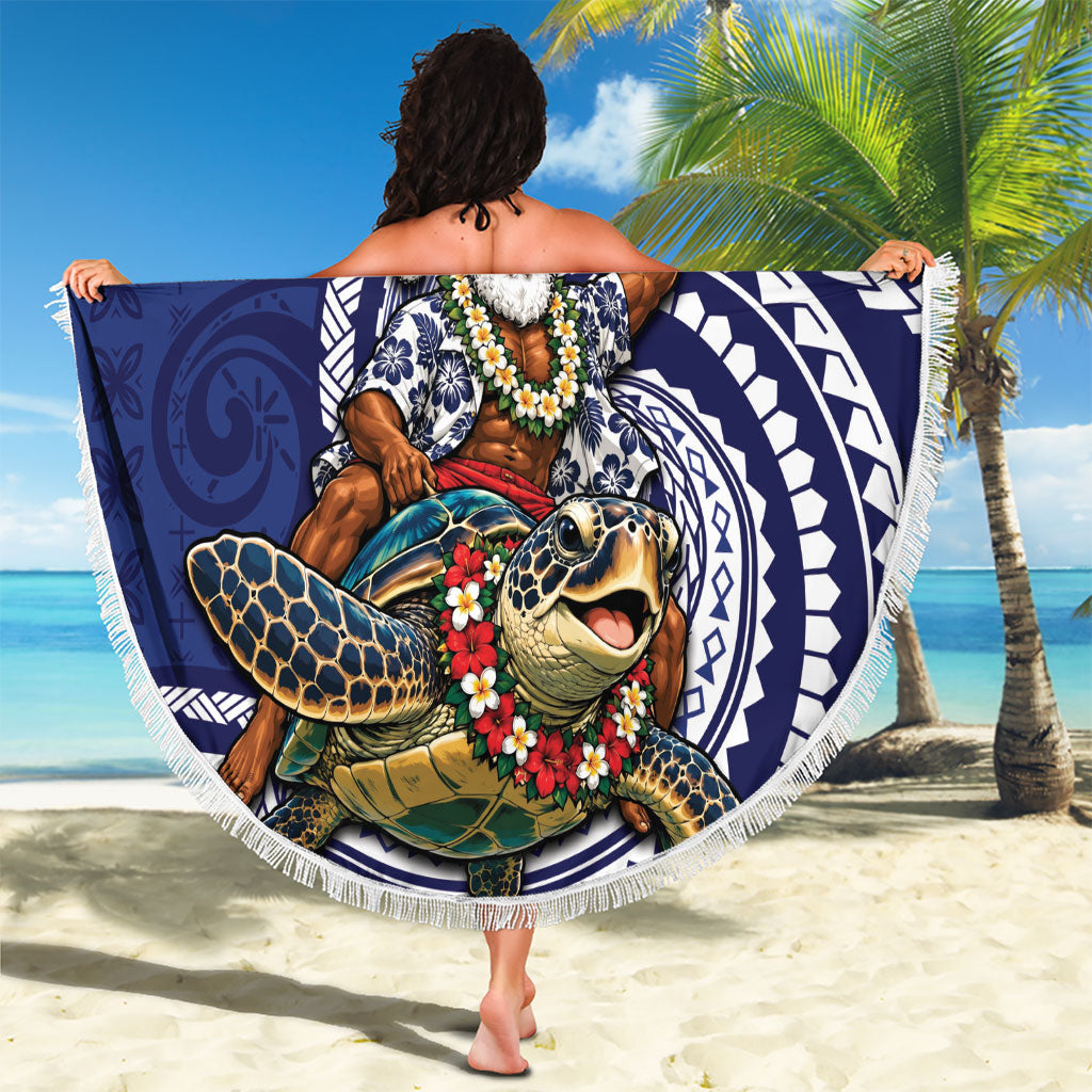 Samoa Christmas Beach Blanket Santa Riding Sea Turtle DT05 - Polynesian Pride