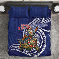 Samoa Christmas Bedding Set Santa Riding Sea Turtle DT05 Navy - Polynesian Pride