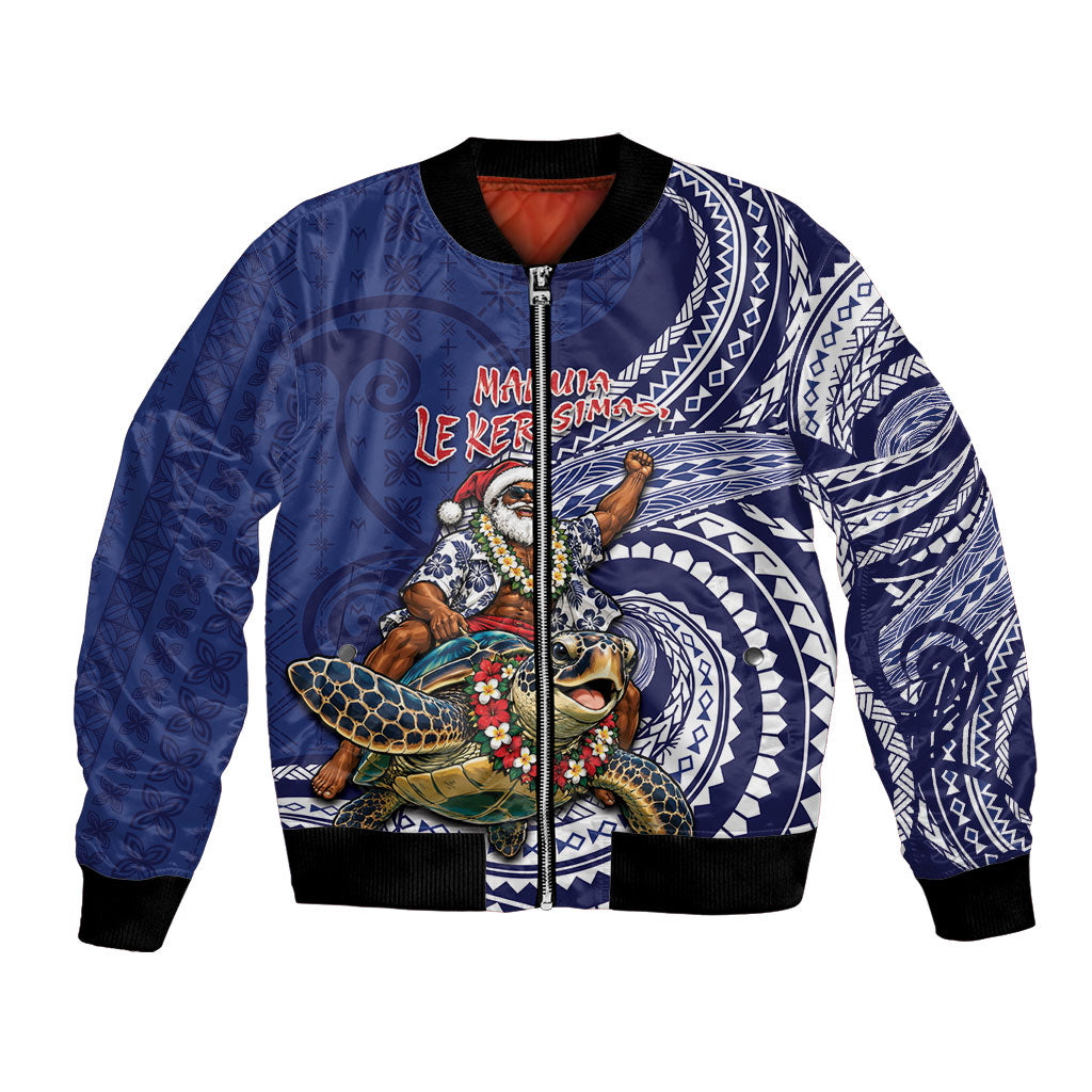 Samoa Christmas Bomber Jacket Santa Riding Sea Turtle DT05 Unisex Navy - Polynesian Pride