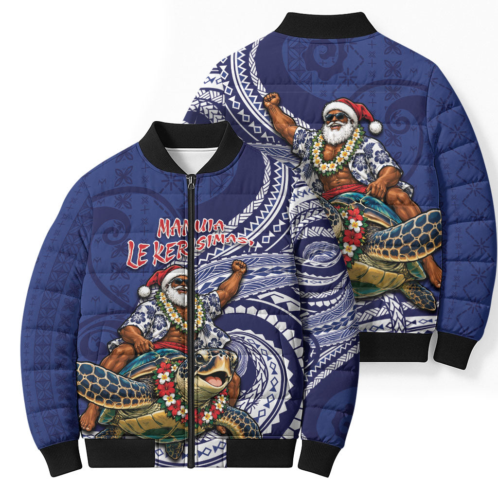 Samoa Christmas Bomber Puffer Jacket Santa Riding Sea Turtle DT05 - Polynesian Pride