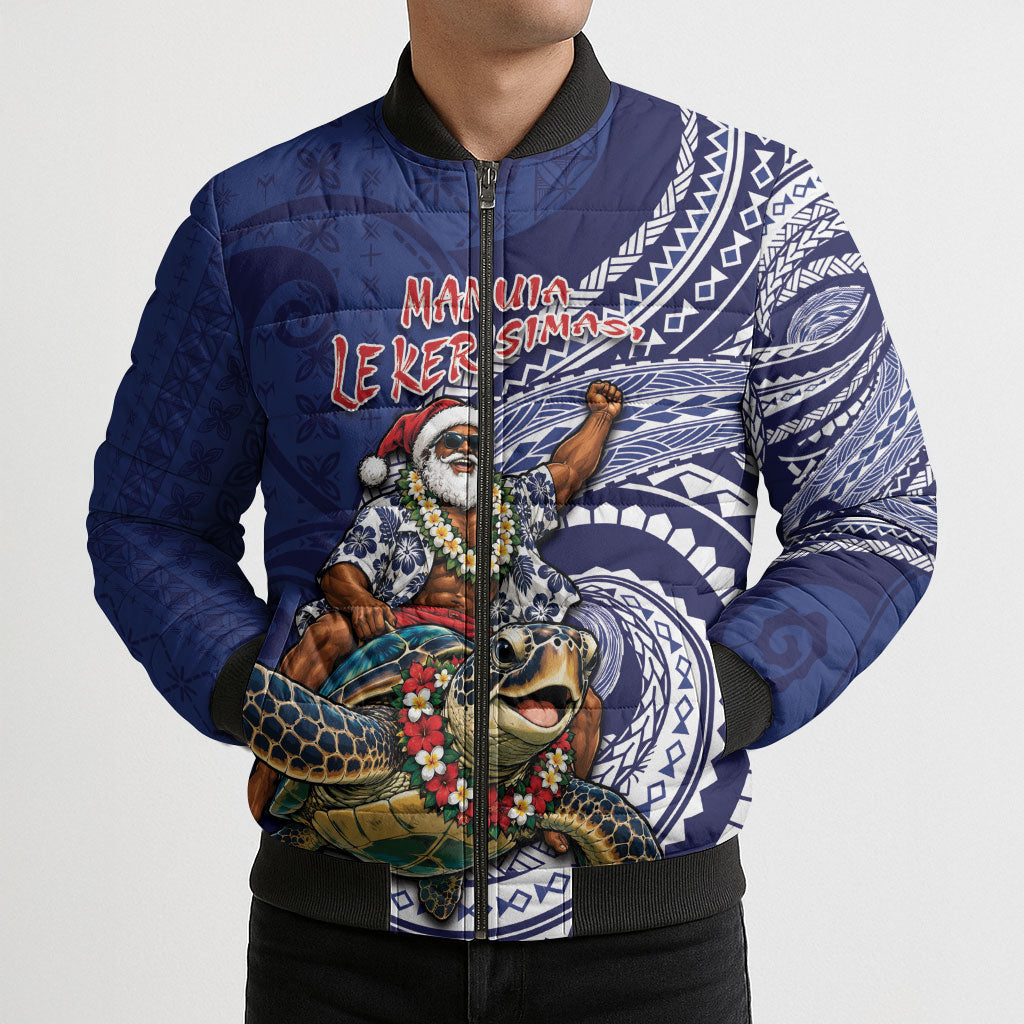 Samoa Christmas Bomber Puffer Jacket Santa Riding Sea Turtle DT05 - Polynesian Pride