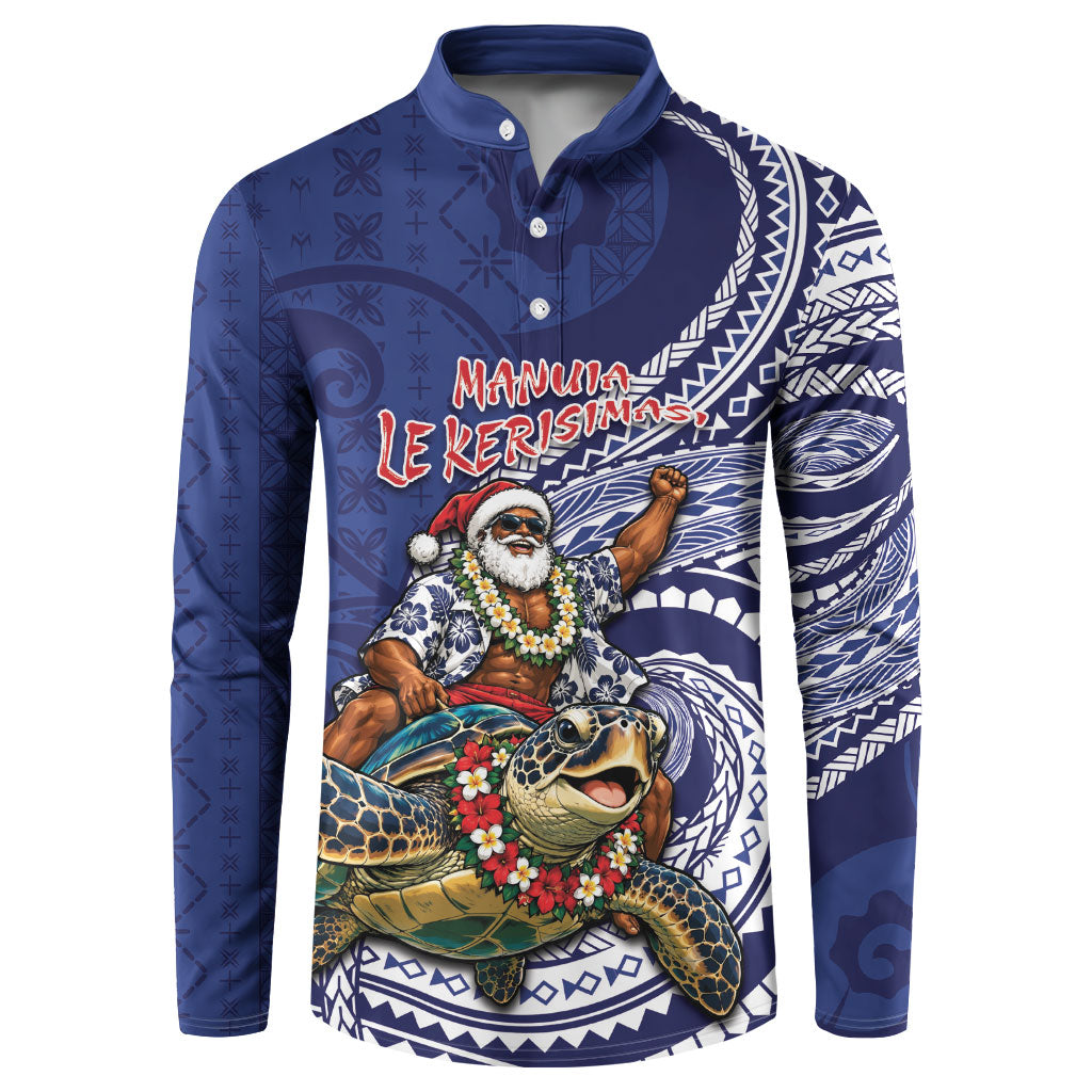 Samoa Christmas Button Sweatshirt Santa Riding Sea Turtle DT05 Navy - Polynesian Pride