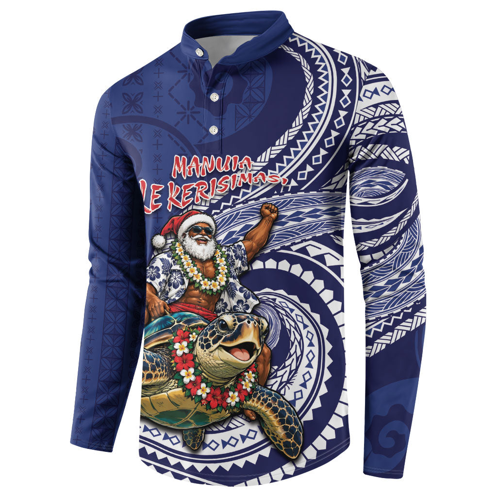 Samoa Christmas Button Sweatshirt Santa Riding Sea Turtle DT05 - Polynesian Pride