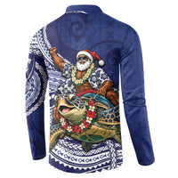 Samoa Christmas Button Sweatshirt Santa Riding Sea Turtle DT05 - Polynesian Pride
