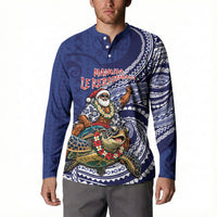Samoa Christmas Button Sweatshirt Santa Riding Sea Turtle DT05 - Polynesian Pride