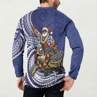 Samoa Christmas Button Sweatshirt Santa Riding Sea Turtle DT05 - Polynesian Pride