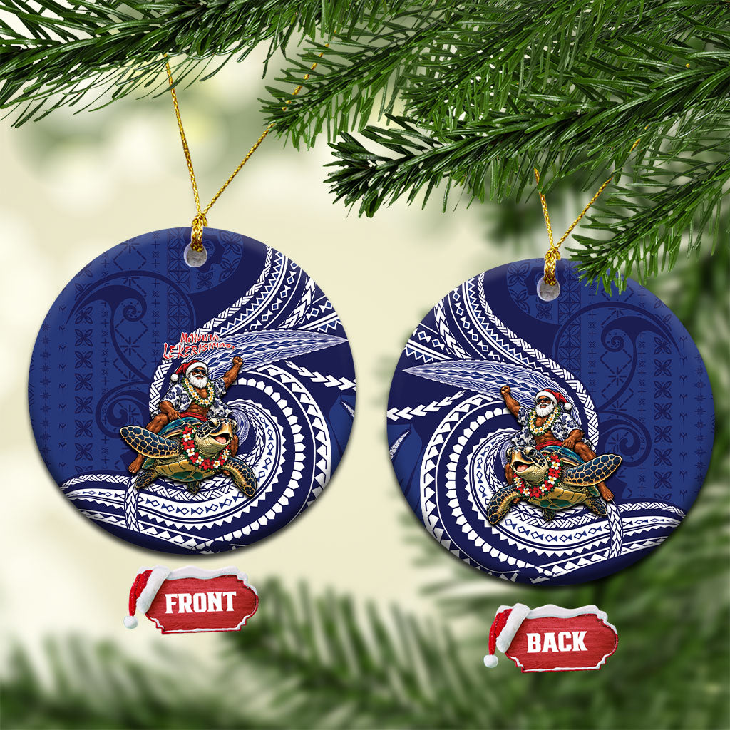 Samoa Christmas Ceramic Ornament Santa Riding Sea Turtle DT05 Circle Navy - Polynesian Pride