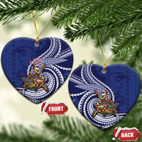 Samoa Christmas Ceramic Ornament Santa Riding Sea Turtle DT05 Heart Navy - Polynesian Pride