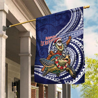 Samoa Christmas Garden Flag Santa Riding Sea Turtle DT05 House Flag Navy - Polynesian Pride