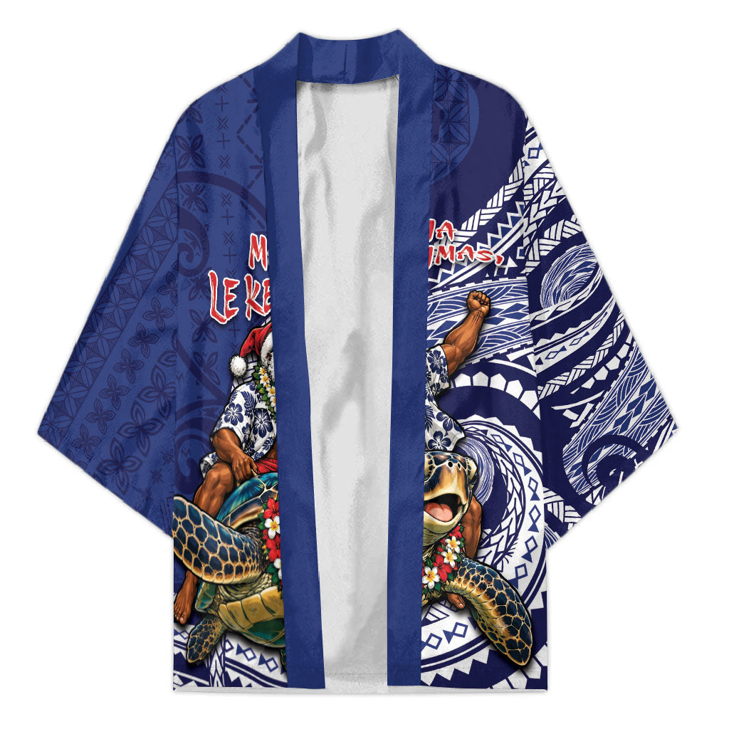 Samoa Christmas Kimono Santa Riding Sea Turtle DT05 Unisex Navy - Polynesian Pride