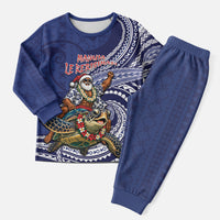 Samoa Christmas Pajama Set Santa Riding Sea Turtle DT05 Men Navy - Polynesian Pride