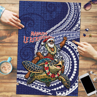 Samoa Christmas Puzzle Santa Riding Sea Turtle DT05 Navy - Polynesian Pride