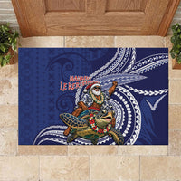 Samoa Christmas Rubber Doormat Santa Riding Sea Turtle DT05 Navy - Polynesian Pride