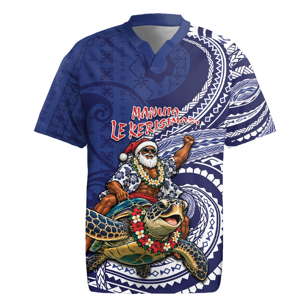 Samoa Christmas Rugby Jersey Santa Riding Sea Turtle DT05 Navy - Polynesian Pride