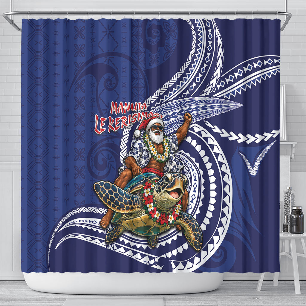 Samoa Christmas Shower Curtain Santa Riding Sea Turtle DT05 - Polynesian Pride