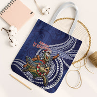 Samoa Christmas Tote Bag Santa Riding Sea Turtle DT05 White Strap One Size Navy - Polynesian Pride