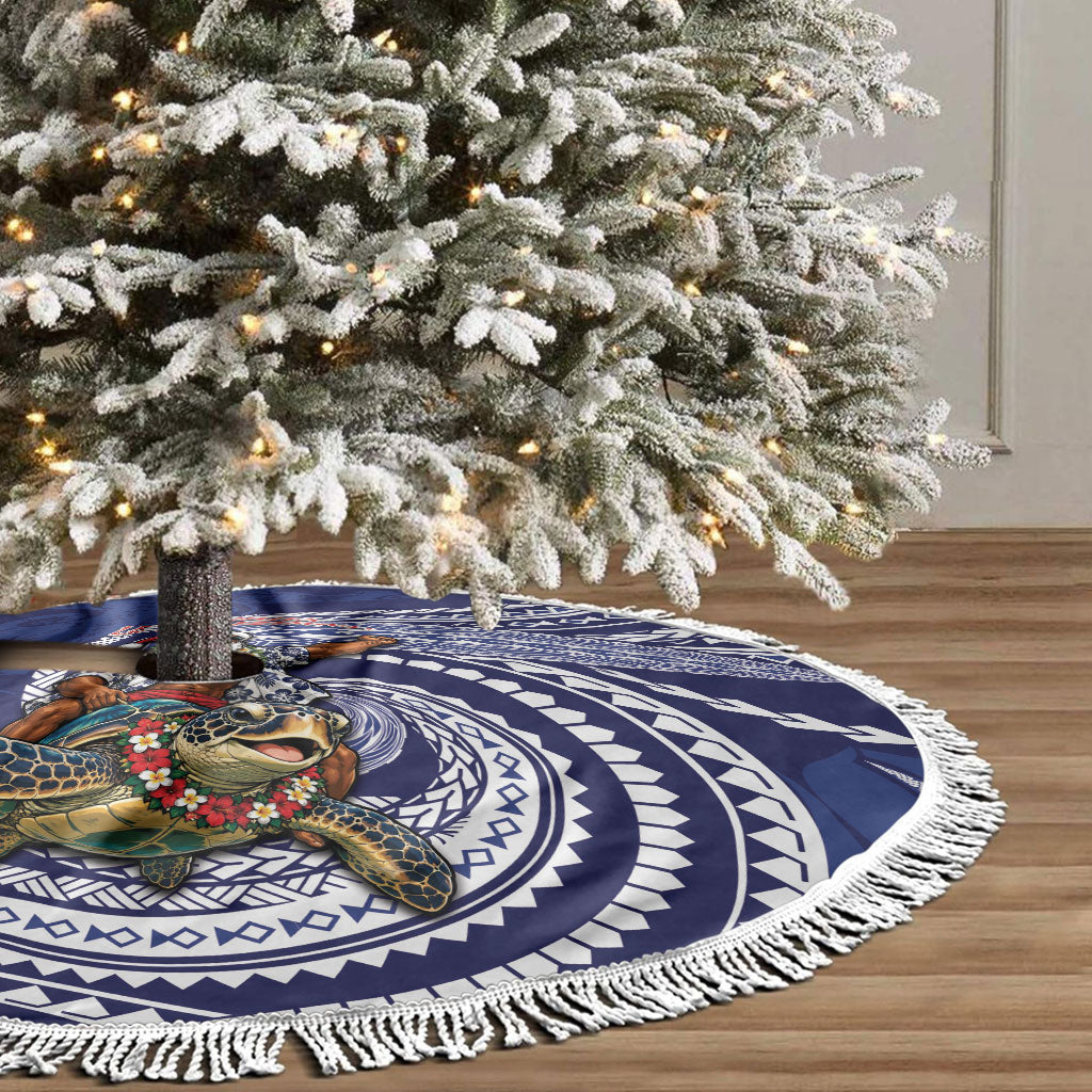 Samoa Christmas Tree Skirt Santa Riding Sea Turtle DT05 - Polynesian Pride