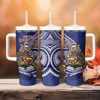 Samoa Christmas Tumbler With Handle Santa Riding Sea Turtle DT05 - Polynesian Pride