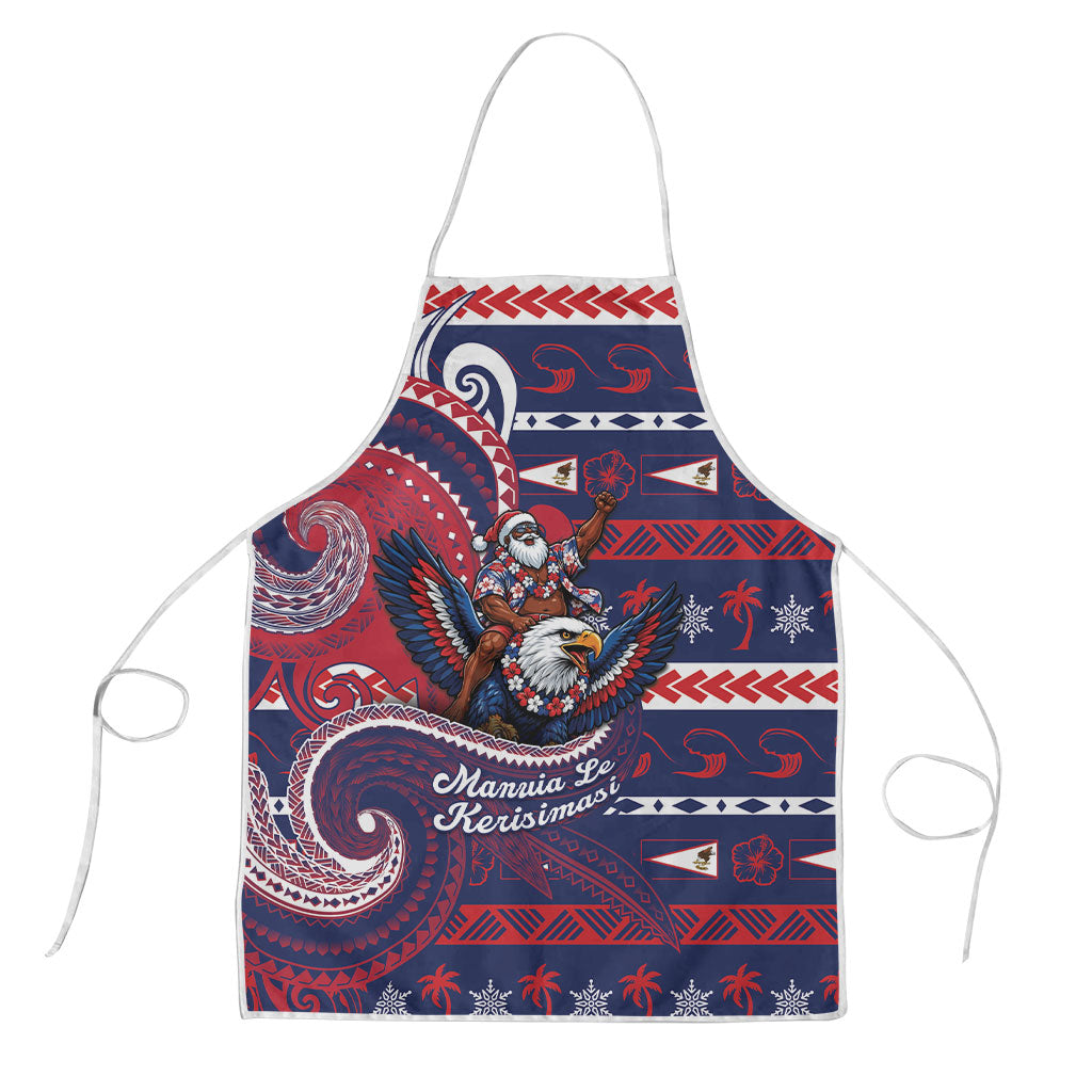 American Samoa Christmas Apron Santa Riding Bald Eagle DT05 Navy - Polynesian Pride