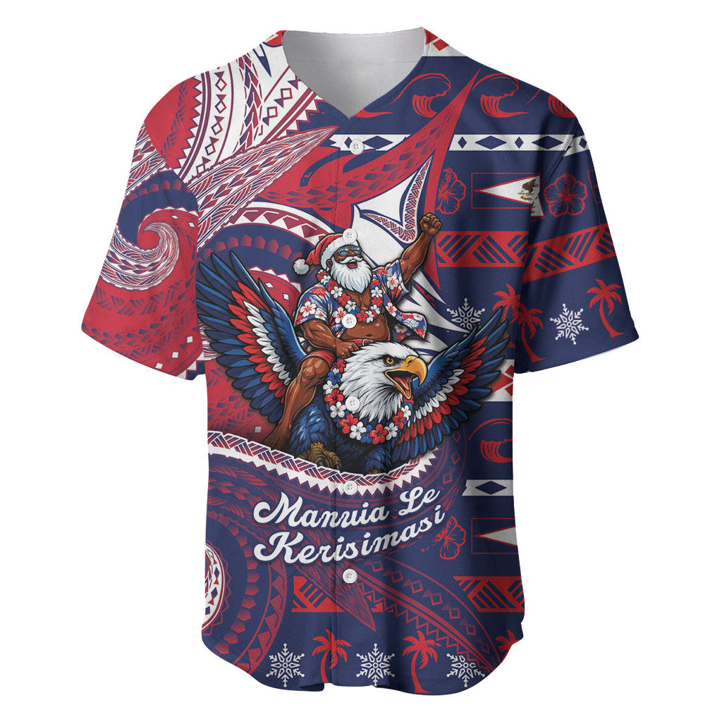 American Samoa Christmas Baseball Jersey Santa Riding Bald Eagle DT05 Navy - Polynesian Pride