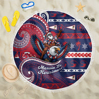 American Samoa Christmas Beach Blanket Santa Riding Bald Eagle DT05 One Size 150cm Navy - Polynesian Pride