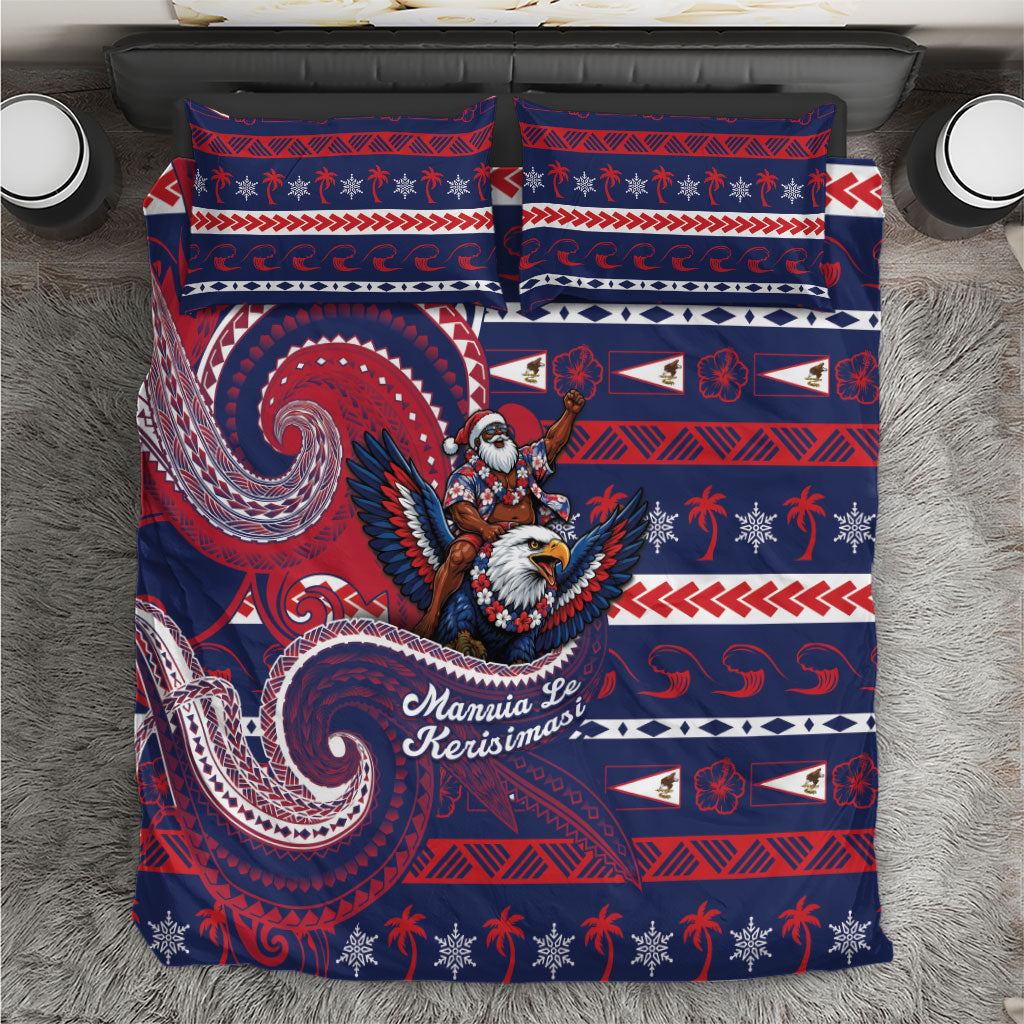 American Samoa Christmas Bedding Set Santa Riding Bald Eagle DT05 Navy - Polynesian Pride