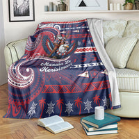 American Samoa Christmas Blanket Santa Riding Bald Eagle DT05 Navy - Polynesian Pride