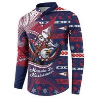 American Samoa Christmas Button Sweatshirt Santa Riding Bald Eagle DT05 - Polynesian Pride
