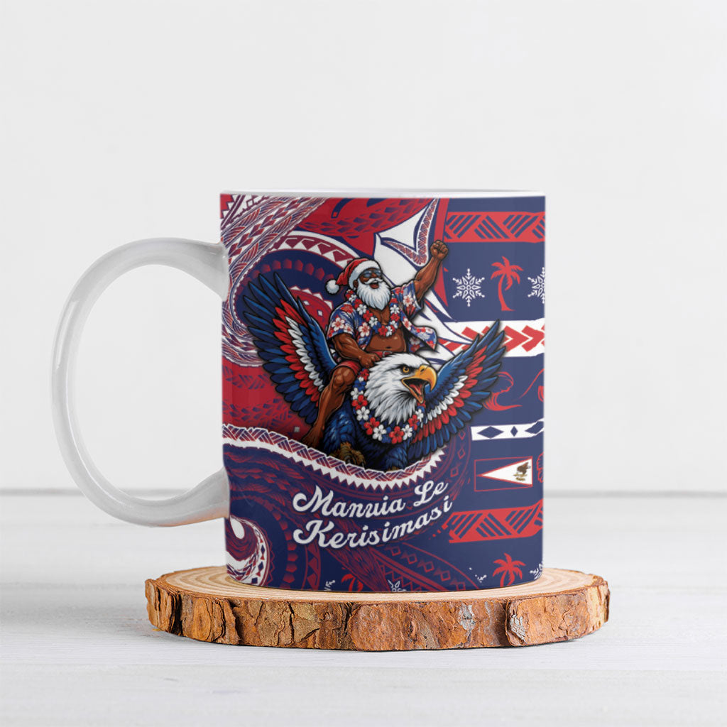 American Samoa Christmas Ceramic Mug Santa Riding Bald Eagle DT05 Navy - Polynesian Pride