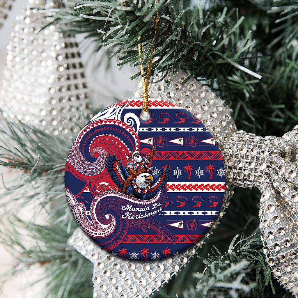 American Samoa Christmas Ceramic Ornament Santa Riding Bald Eagle DT05 - Polynesian Pride