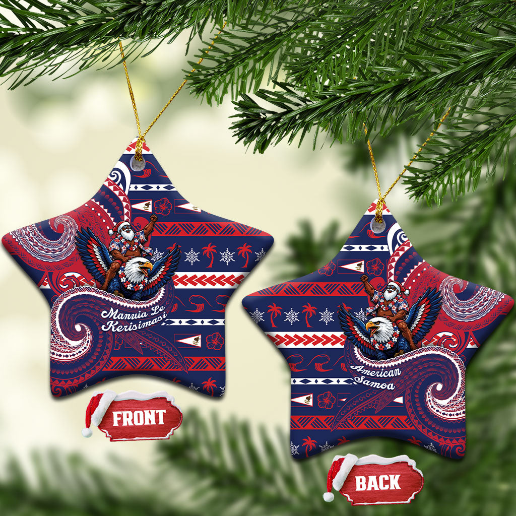 American Samoa Christmas Ceramic Ornament Santa Riding Bald Eagle DT05 Star Navy - Polynesian Pride