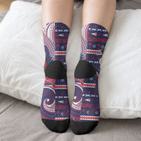American Samoa Christmas Crew Socks Santa Riding Bald Eagle DT05 - Polynesian Pride