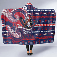 American Samoa Christmas Hooded Blanket Santa Riding Bald Eagle DT05 One Size Navy - Polynesian Pride