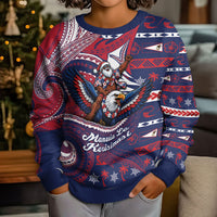 American Samoa Christmas Kid Ugly Christmas Sweater Santa Riding Bald Eagle DT05 - Polynesian Pride