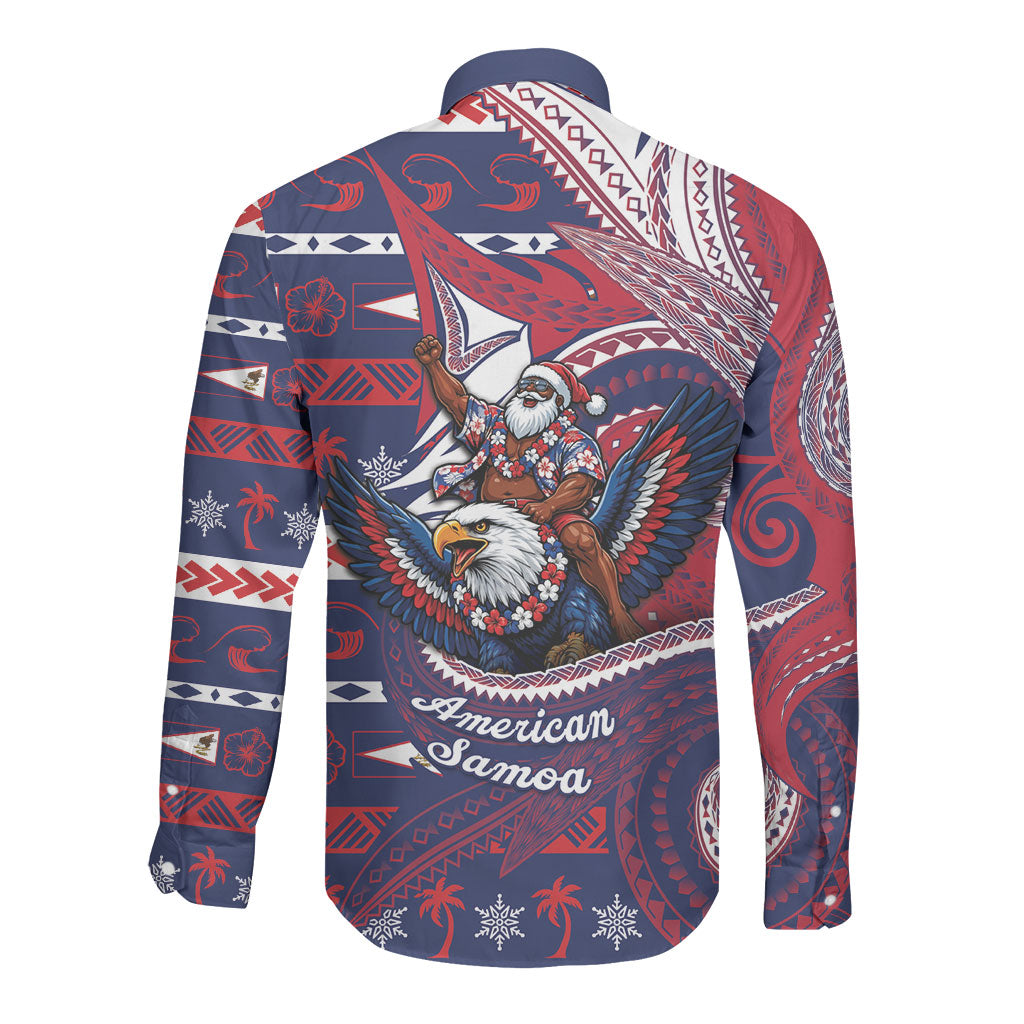 American Samoa Christmas Long Sleeve Button Shirt Santa Riding Bald Eagle DT05 - Polynesian Pride