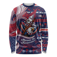 American Samoa Christmas Long Sleeve Shirt Santa Riding Bald Eagle DT05 Unisex Navy - Polynesian Pride