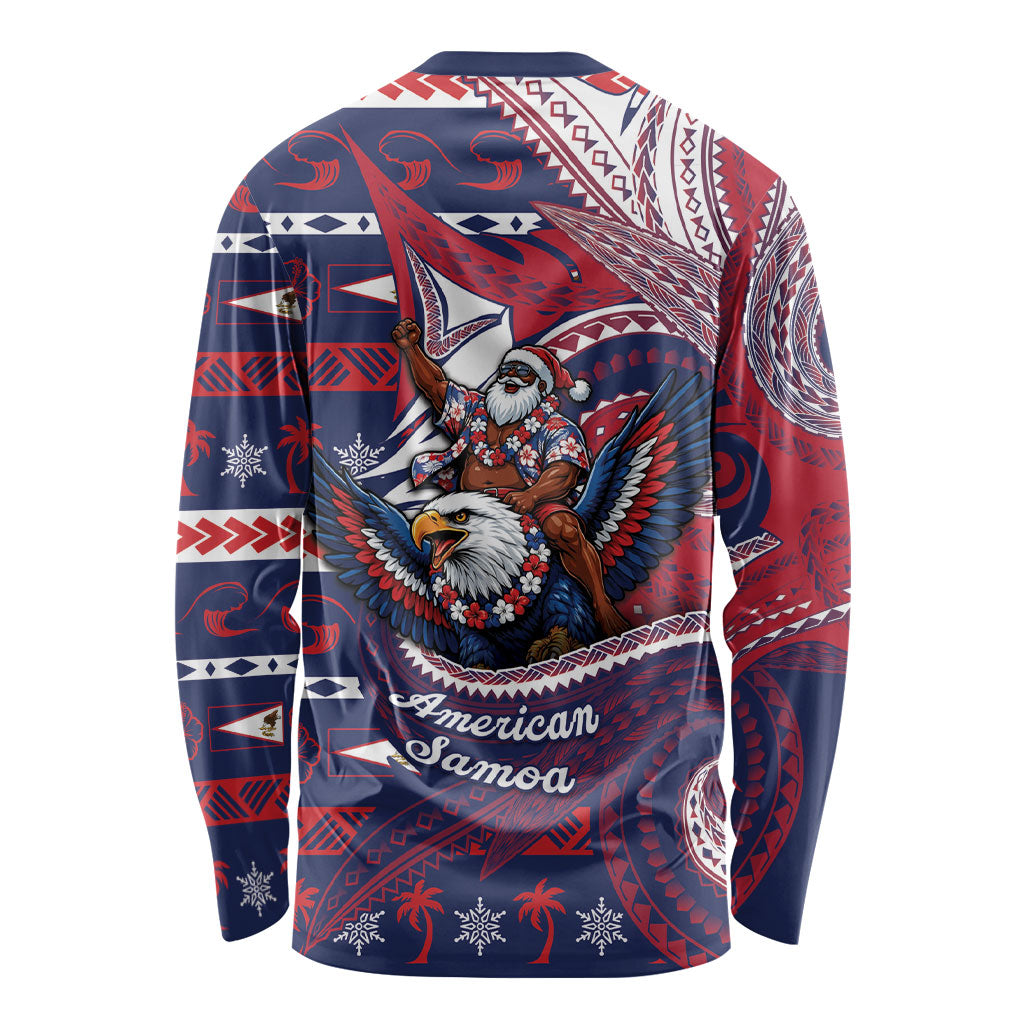 American Samoa Christmas Long Sleeve Shirt Santa Riding Bald Eagle DT05 - Polynesian Pride