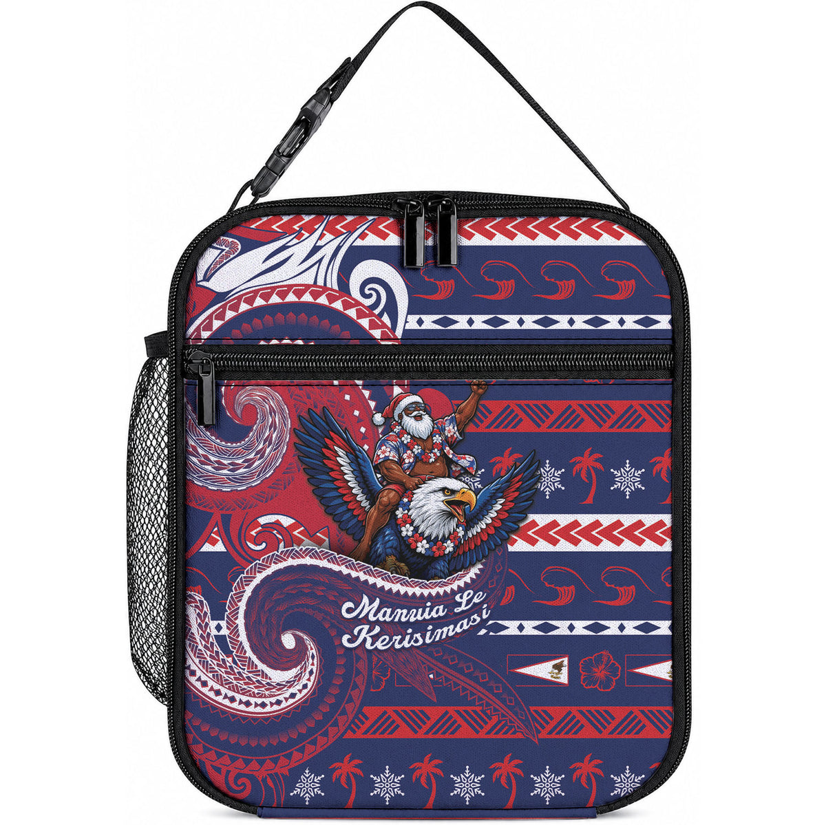 American Samoa Christmas Lunch Bag Santa Riding Bald Eagle DT05 10.2 × 8.3 × 4.3 inch Navy - Polynesian Pride