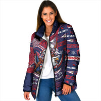 American Samoa Christmas Padded Jacket Santa Riding Bald Eagle DT05 Women Navy - Polynesian Pride