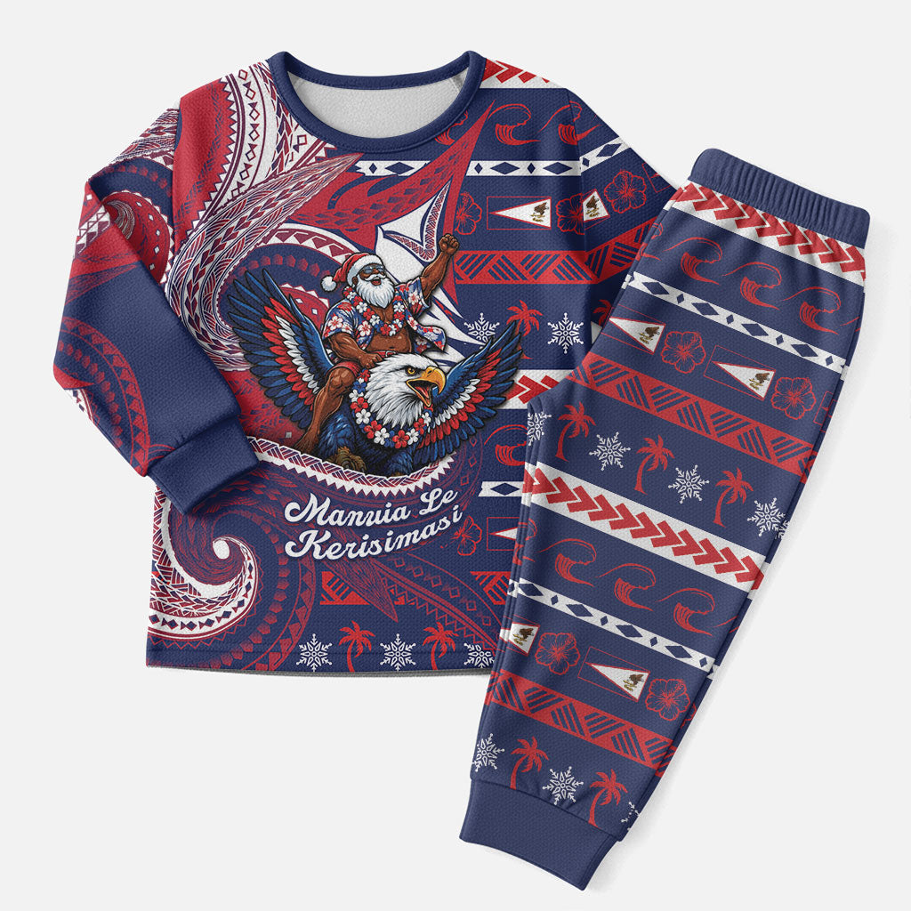 American Samoa Christmas Pajama Set Santa Riding Bald Eagle DT05 Men Navy - Polynesian Pride
